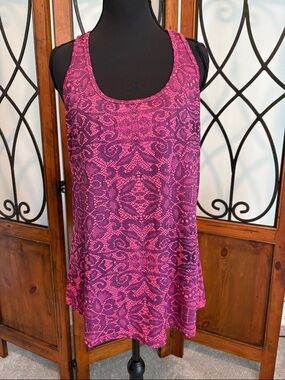 Fila Breezy Loose Fit Pink Patterned Scoop Neck Tank